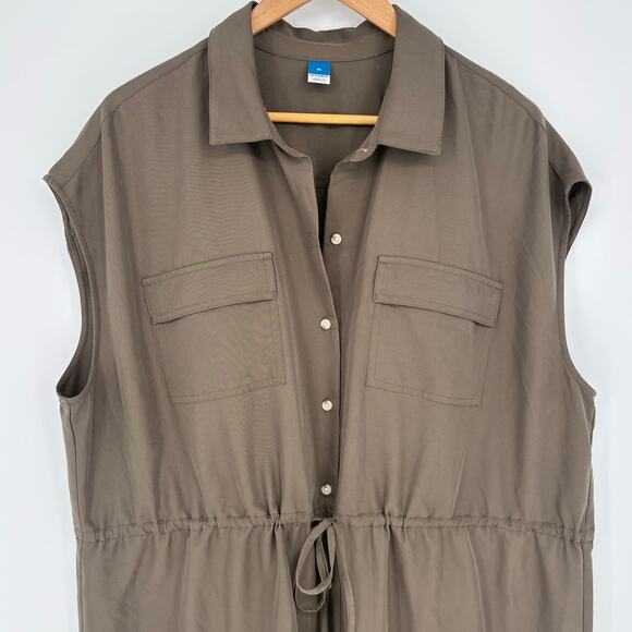 Old Navy Olive Green Utility Waist-Defined Midi Shirt Dress Size XL - Picture 3 of 8